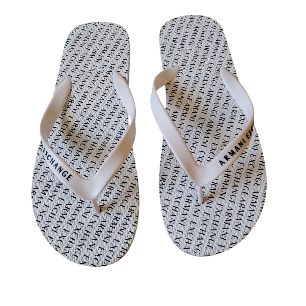 Mens Armani Exchange White Flip Flops Size 9.5